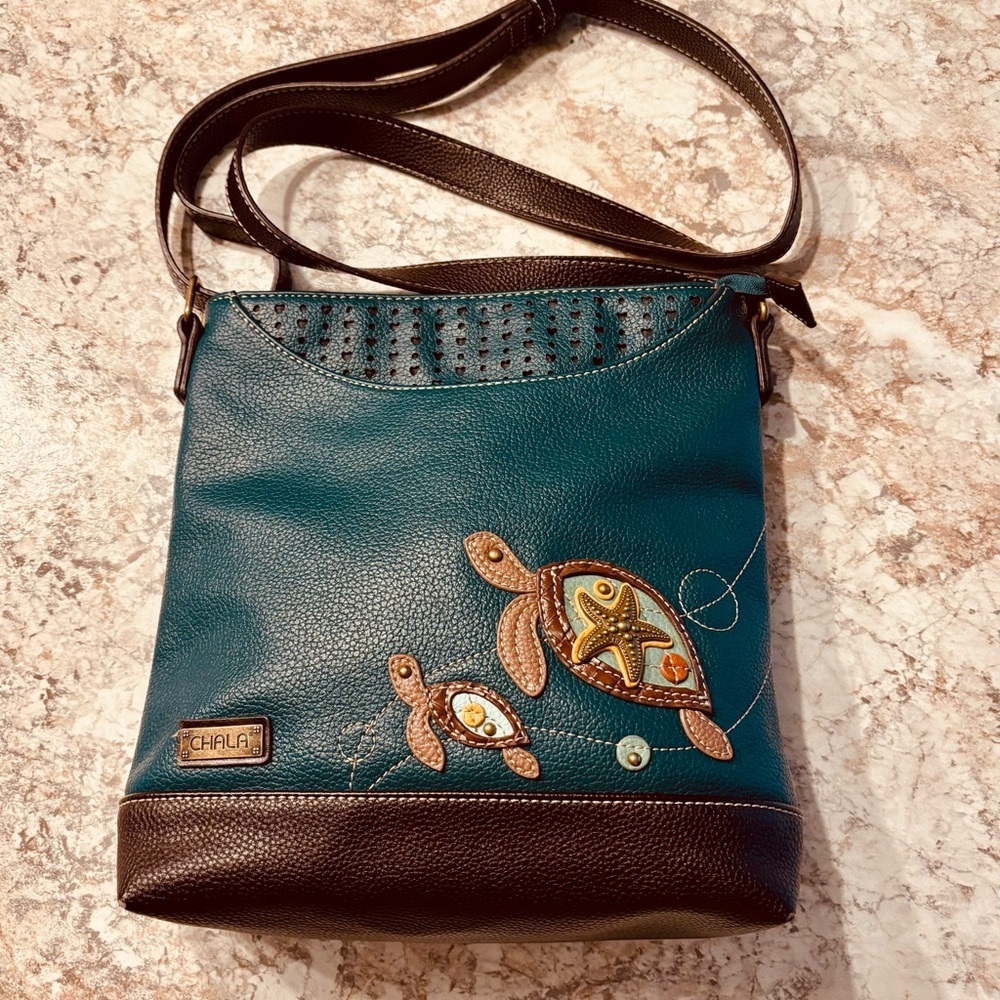 Chala Teal and Brown Turtle Crossbody Bag